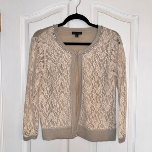 Willi Smith Women’s Cream Lace Rhinestone Cardigan Size Medium